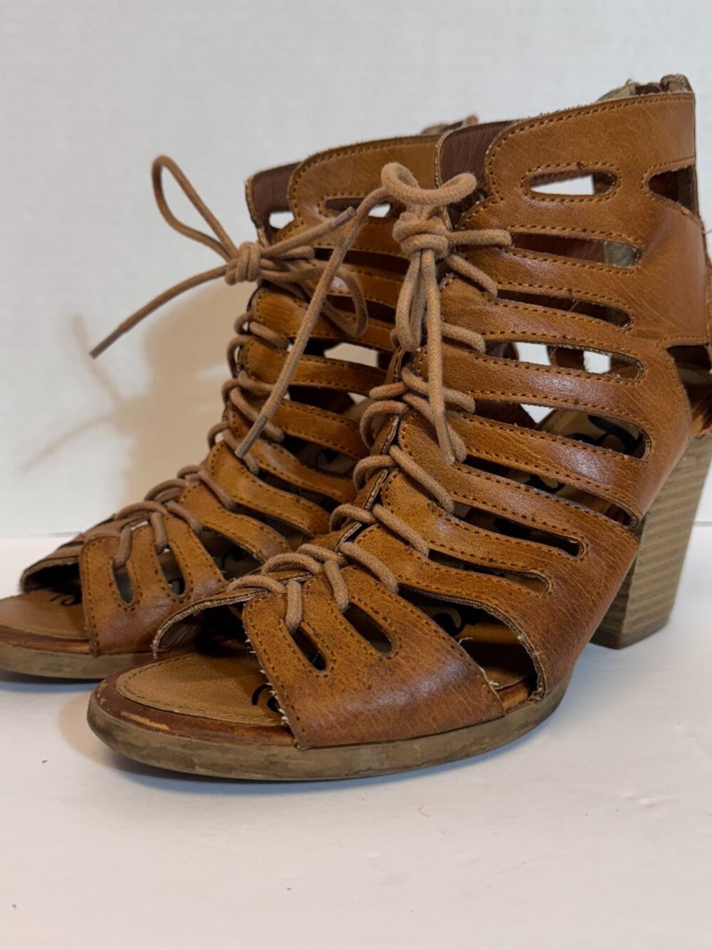 Rampage Lace Up Gladiator Style Bootie Sandals Sz 8 Brown Block Heel